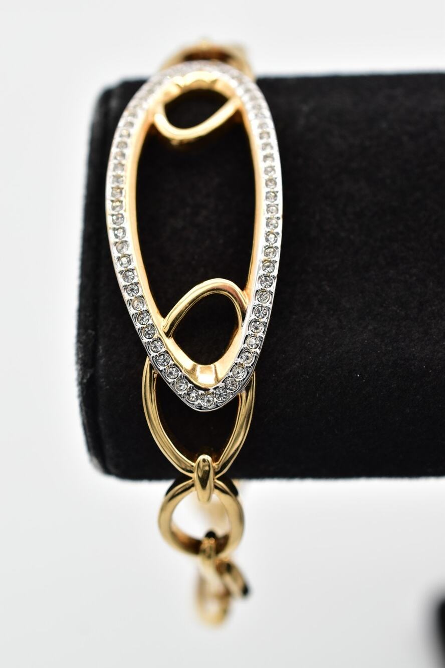 Swarovski Vintage Crystal Bracelet Rhinestone Gold Chain Swan Signed 90s BinAW